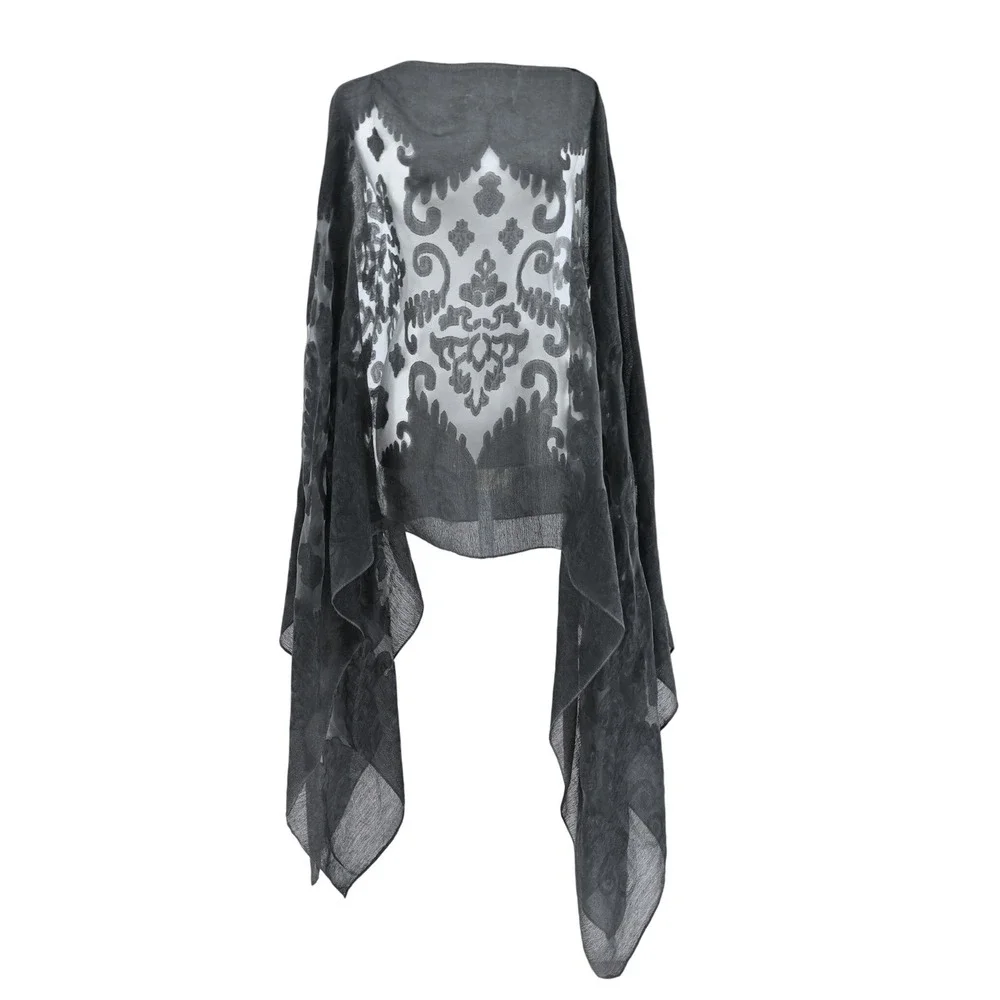 Black Burnout Velvet Damask Poncho Wrap Shawl Whimsigoth Festival Cape Coverup